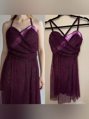 Kelle dance lyrical costume purple glitter mesh 
Leotard dress MA-Medium adult